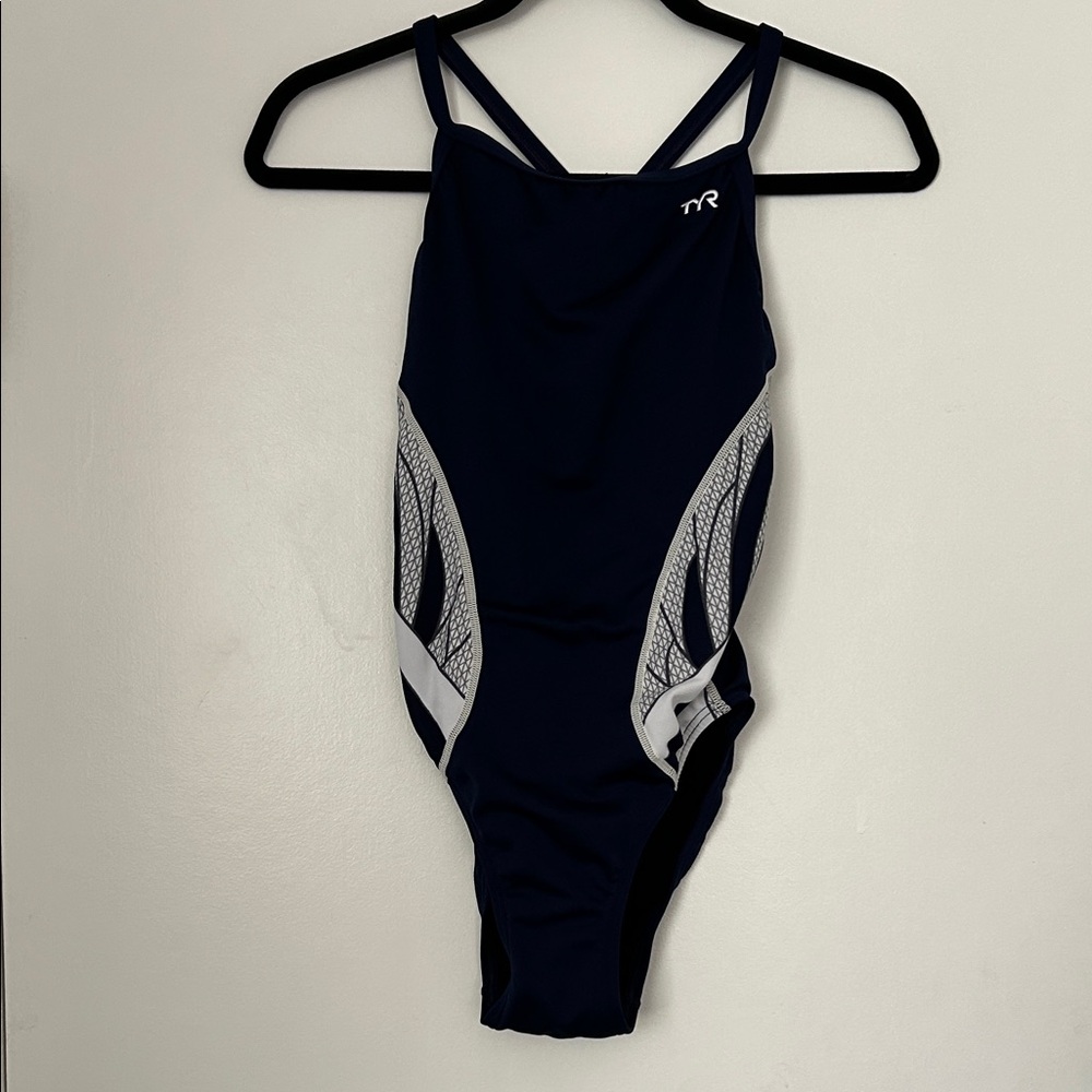 TYR Dark Blue and White One-Piece Swimsuit